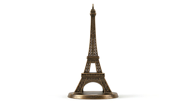 A small bronze Eiffel Tower statue on a white background
