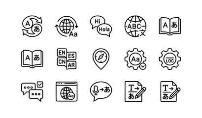 Language and translation outline icon set for multilingual websites and communication vector collection © MdMominul