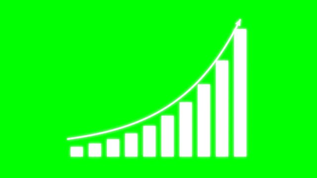 White bar graph with an upward arrow showing business growth on a green screen background