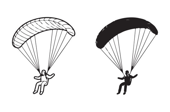 parachute jumpers in silhouette and line art