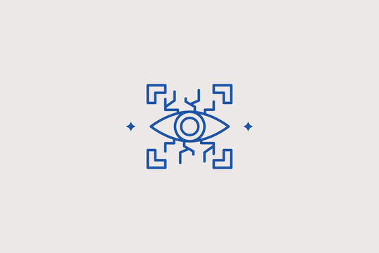 Digital eye matrix tracking grid line icon for biometric analysis for secure network data systems. Useful vector illustration for retinal scan security apps, advanced artificial intelligence tracking 
