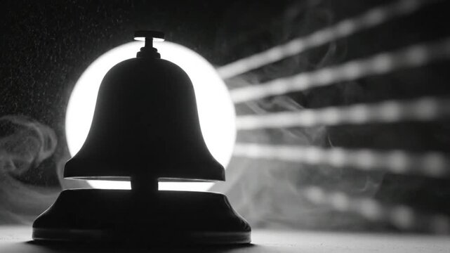 Dramatic silhouette of a service bell with light and smoke, evoking suspense and mystery