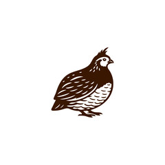 Fototapeta premium Quail bird vector illustration isolated on white background. Dark brown quail silhouette logo, partridge or poultry animal icon