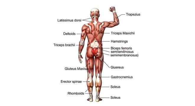 Human body muscle anatomy diagram.