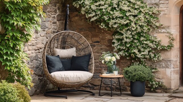 Wicker chair garden relaxation outdoor