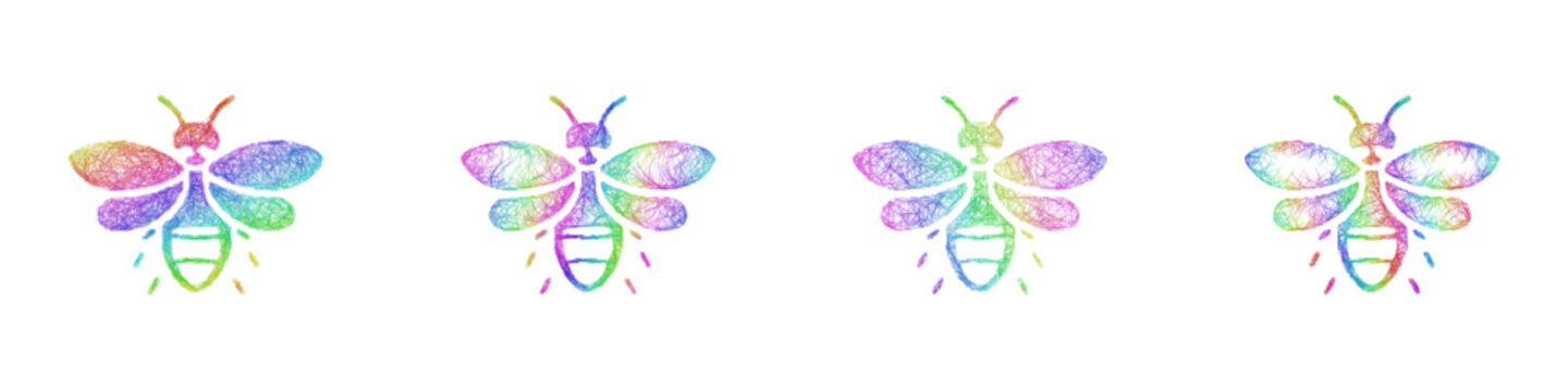Rainbow sketch firefly icon design set