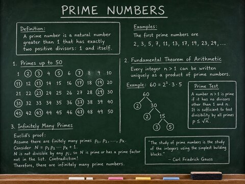 Prime numbers concept written on a classroom chalkboard