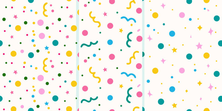 Confetti pattern with stars and ribbons colorful vector illustration