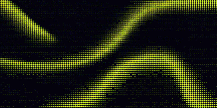 Halftone wave pattern with yellow dots on black background