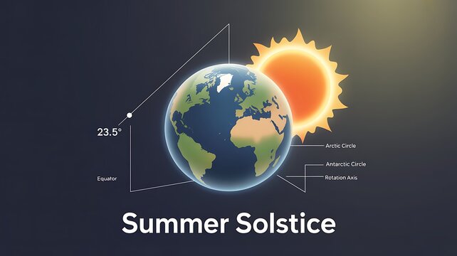 Earth and sun illustration showing summer solstice