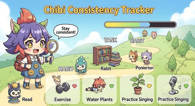 Chibi character consistency tracker interface.