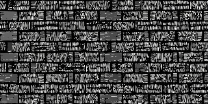 Brick block pattern sketched monochrome illustration with rough texture