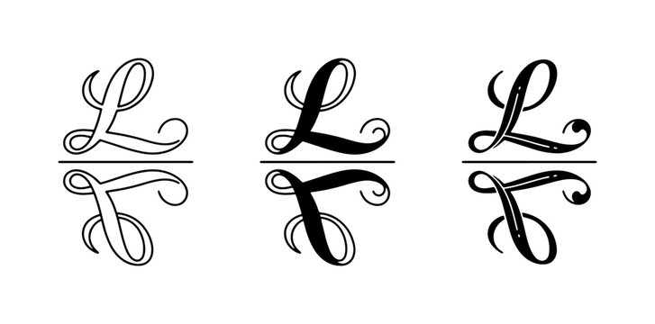 Monogram Letter L Split Design, Elegant Script Alphabet, Decorative Initial Vector Icons