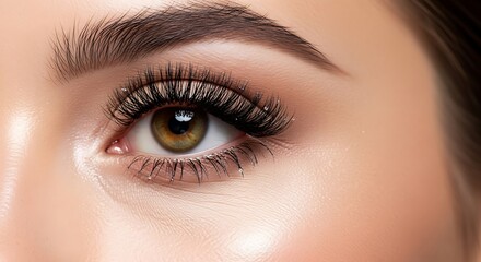 Naklejka premium Closeup of a womans eye with long eyelashes and groomed eyebrows
