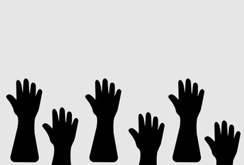 Obraz premium black hands on gray, many hands, banner,