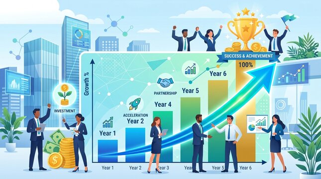 Business Growth Chart Illustrating Success and Achievement Milestones with Upward Trend