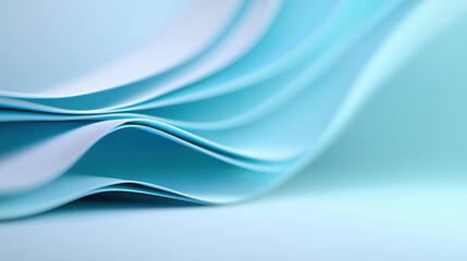 Naklejka premium Soft blue waves of smooth paper create serene and calming atmosphere, showcasing gentle curves and subtle gradients