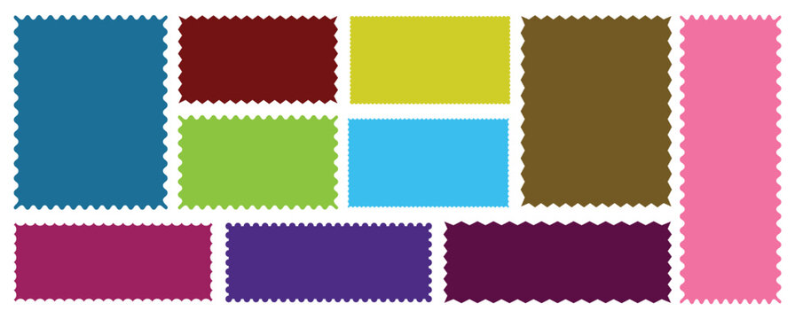 Rectangle shape frame with zigzag edge. Set of Zigzag and colorful Shapes. set wavy edge frames. Silhouette sticker. Rectangular jagg box element.