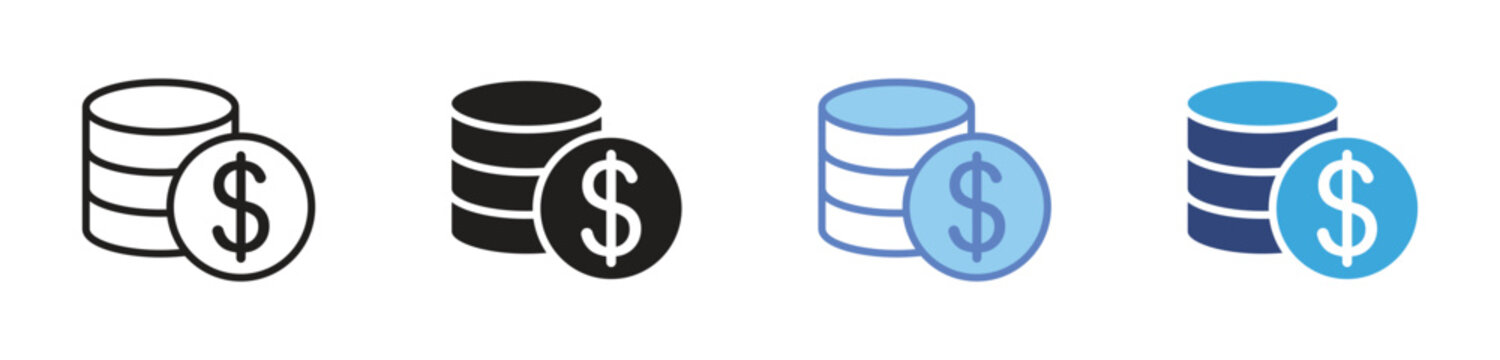 Money Coin Icon Set, financial savings concept, cash assets and wealth management, banking and investment finance, vector icons