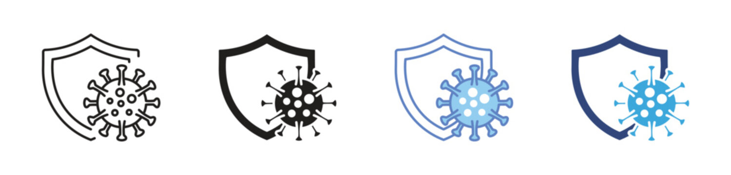Virus Protection Icon Set, healthcare safety concept, infection prevention and immune defense, medical security and disease control, vector icons