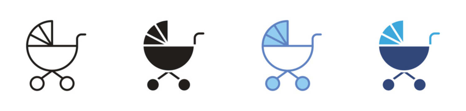 Baby Stroller Icon Set, childcare and parenting concept, infant transportation and newborn care, family lifestyle and baby products, vector icons