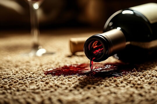 Close-up of red wine spill on carpet
