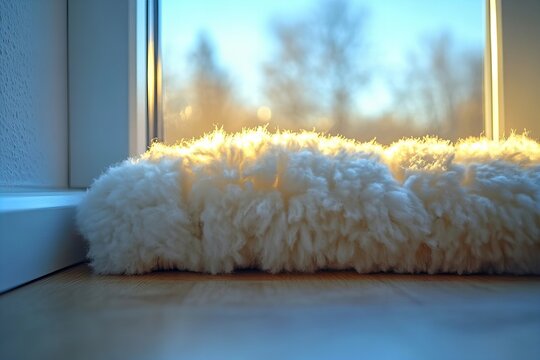 Close-Up Image of a Draft Excluder Sealing a Window to Keep Out Winter Chill