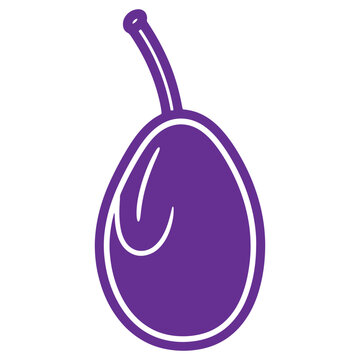 A purple fig fruit icon or logo or symbol with stem on top and white outline and isolated on transparent background
