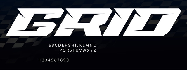Grid Racing Font Alphabet — Bold Motorsport Display Typeface Inspired by Starting Line Positions © Hasan