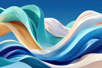 Abstract flowing ribbons and waves in blue and teal, colorful fluid art with glossy motion © Art_You