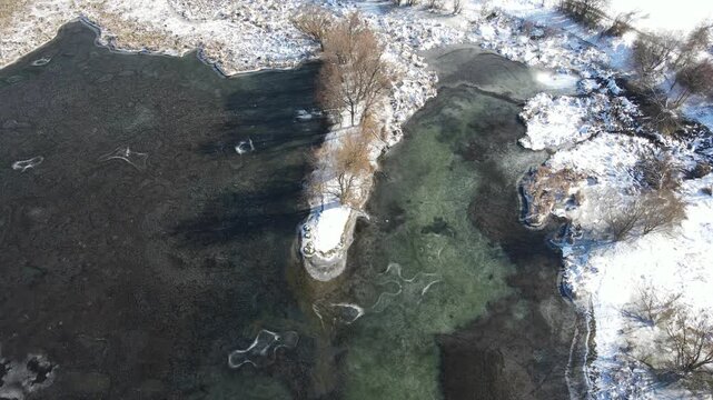 Aerial winter view of Pancharevo lake, Sofia city Region, Bulgaria