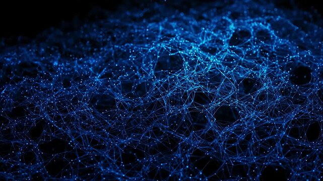 Futuristic blue abstract network of glowing lines and points.