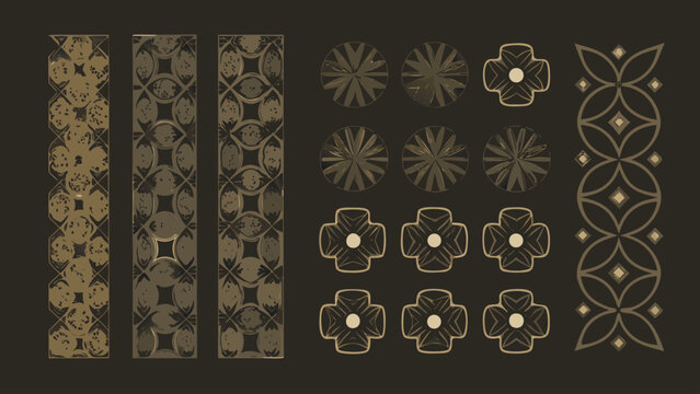 Stylish metallic copper vertical border bundle with floral patterns and geometric designs on dark background