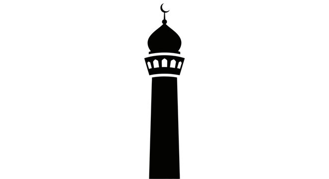 Minimalist black silhouette icon of a mosque minaret tower.