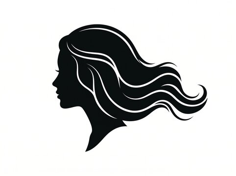 Beautiful woman profile silhouette with long wavy hair blowing in the wind
