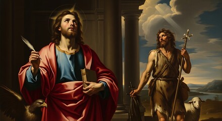 Obraz premium Religious artwork depicting two figures in a classical setting