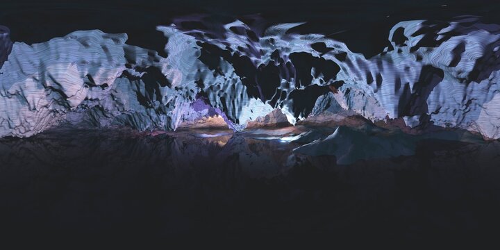 Dungeon, cave, underground lake, HDRI, environment map , Round panorama, spherical panorama, equidistant projection, panorama 360, 3d rendering