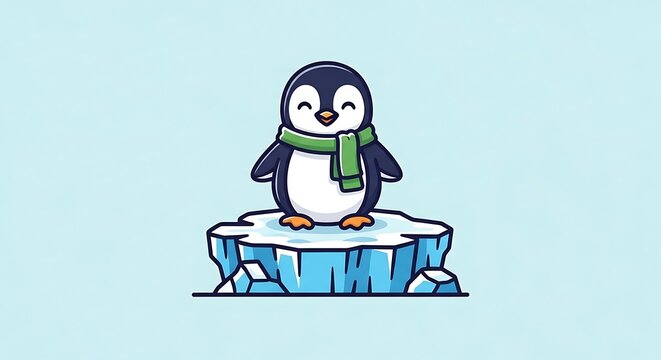Cute penguin on ice floe illustration.