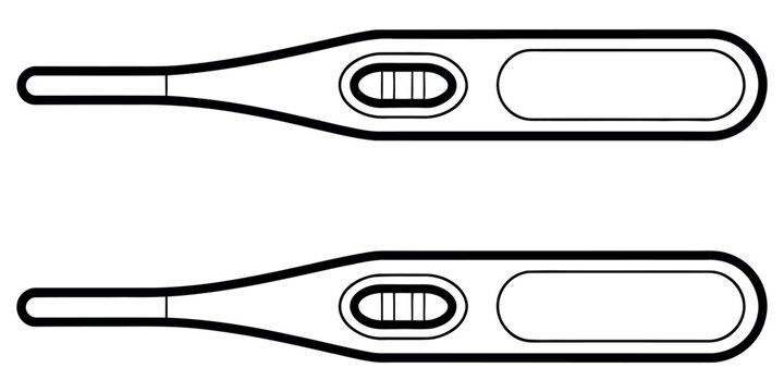 Black and white line art illustration of two pregnancy test sticks showing positive results.