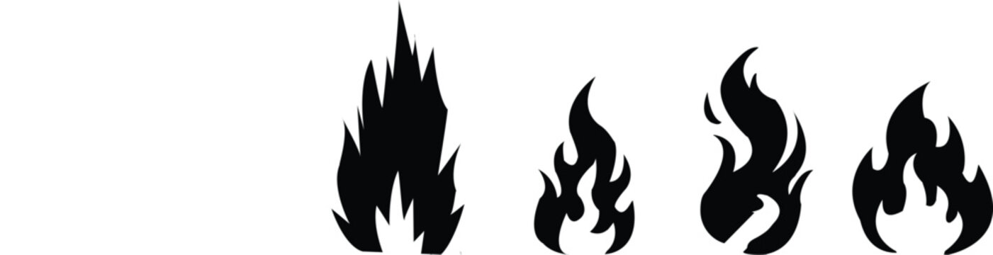 Four black silhouette flame graphics for design projects