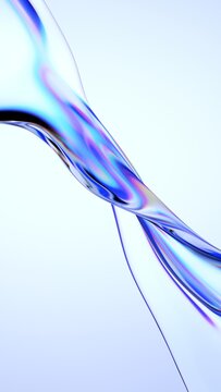 Abstract wavy glass shape on a light background, vertical 3d render