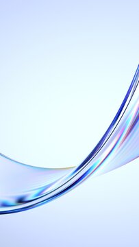 Abstract wavy glass shape on a light background, vertical 3d render