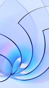Abstract curved glass shapes on a light background, vertical 3d render