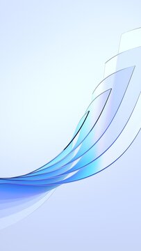 Abstract curved glass shapes on a light background, vertical 3d render