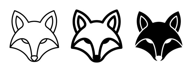 Fototapeta premium Fox Head Icons, Minimalist Animal Graphics, Simple Wildlife Vector Art, Black and White Fox Faces
