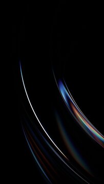 Abstract minimalist glass shape on a black background with color refraction effect, vertical 3d render