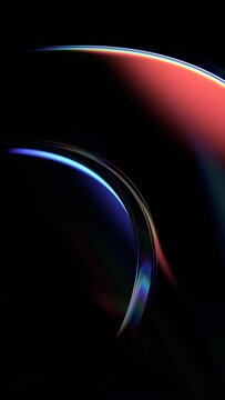 Abstract minimalist iridescent reflections on a glass curved shape, vertical 3d render