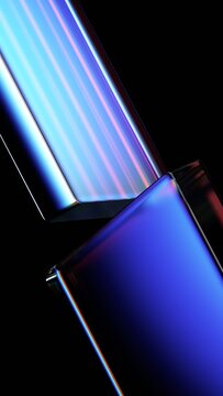 Abstract glass colorful shape an a black background, vertical 3d render