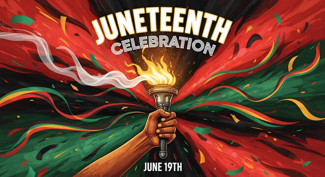 Juneteenth Celebration Poster with Fist and Fire