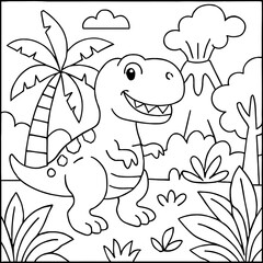 Fototapeta premium Dinosaur, cartoon T-Rex, coloring book page, black and white illustration, kids activity sheet